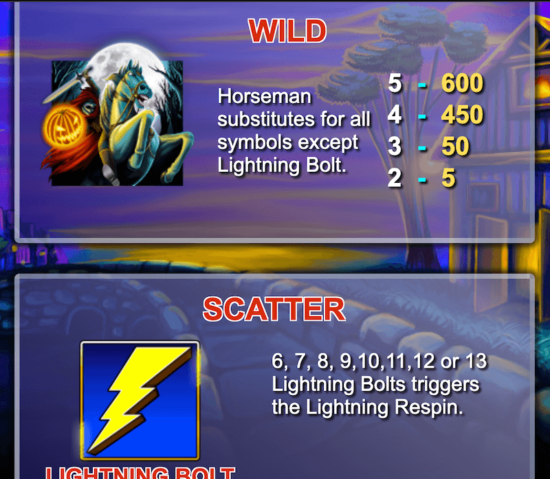 Lightning Horseman Paytable 1