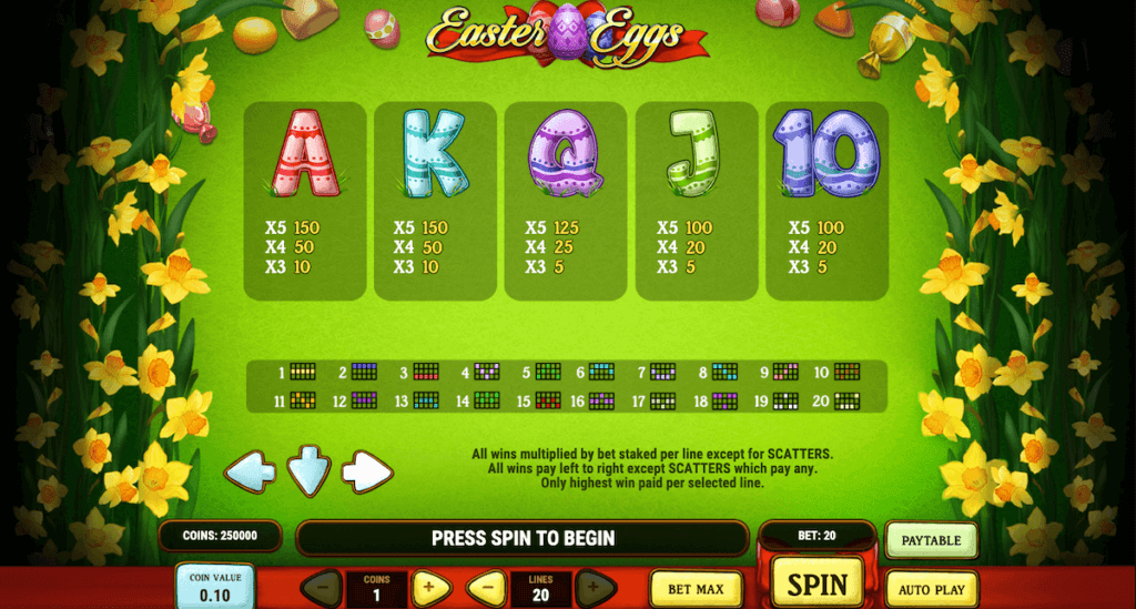 Easter Eggs Ontario Paytable 1