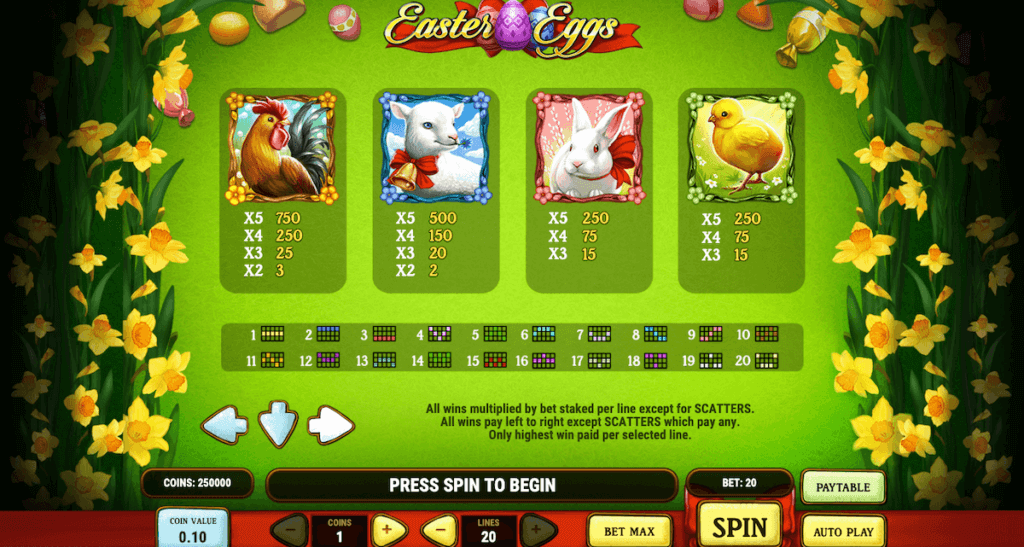 Easter Eggs Ontario Paytable 2
