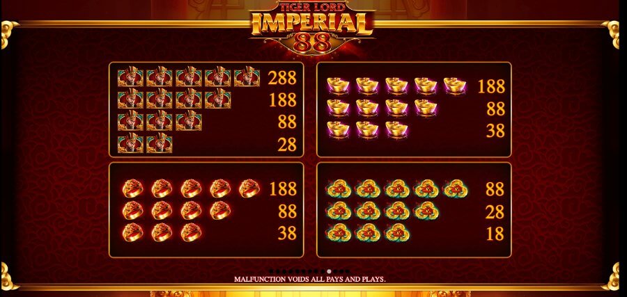 Tiger Lord Imperial 88 paytable 1