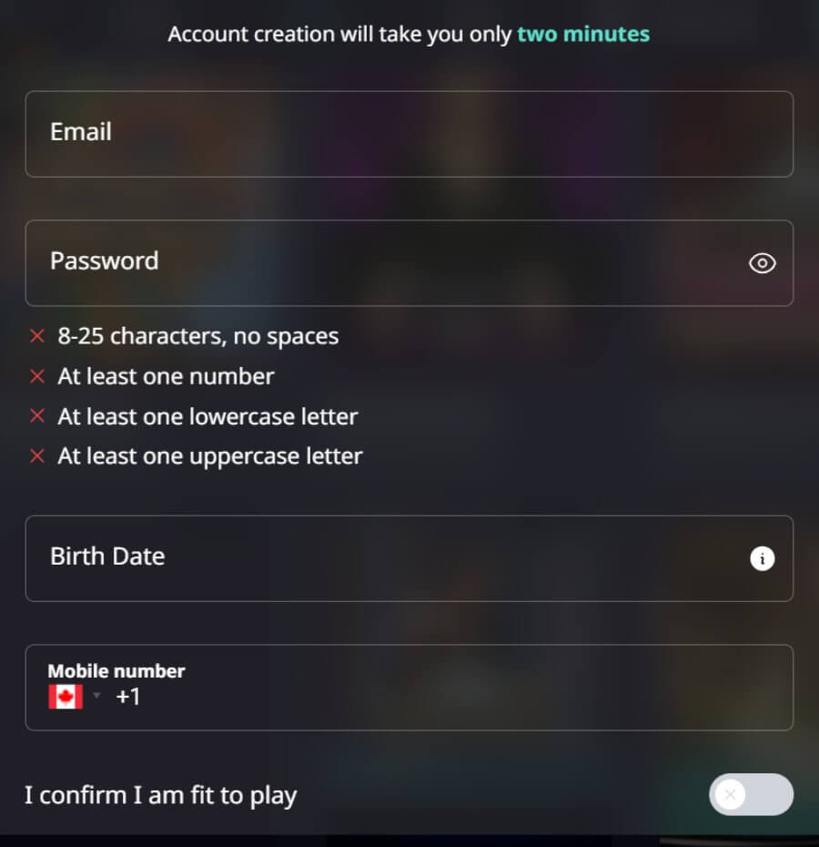 SpinAway Ontario - Register New Player