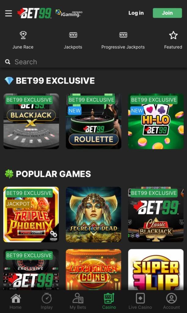Bet99 Ontario - Mobile Casinos